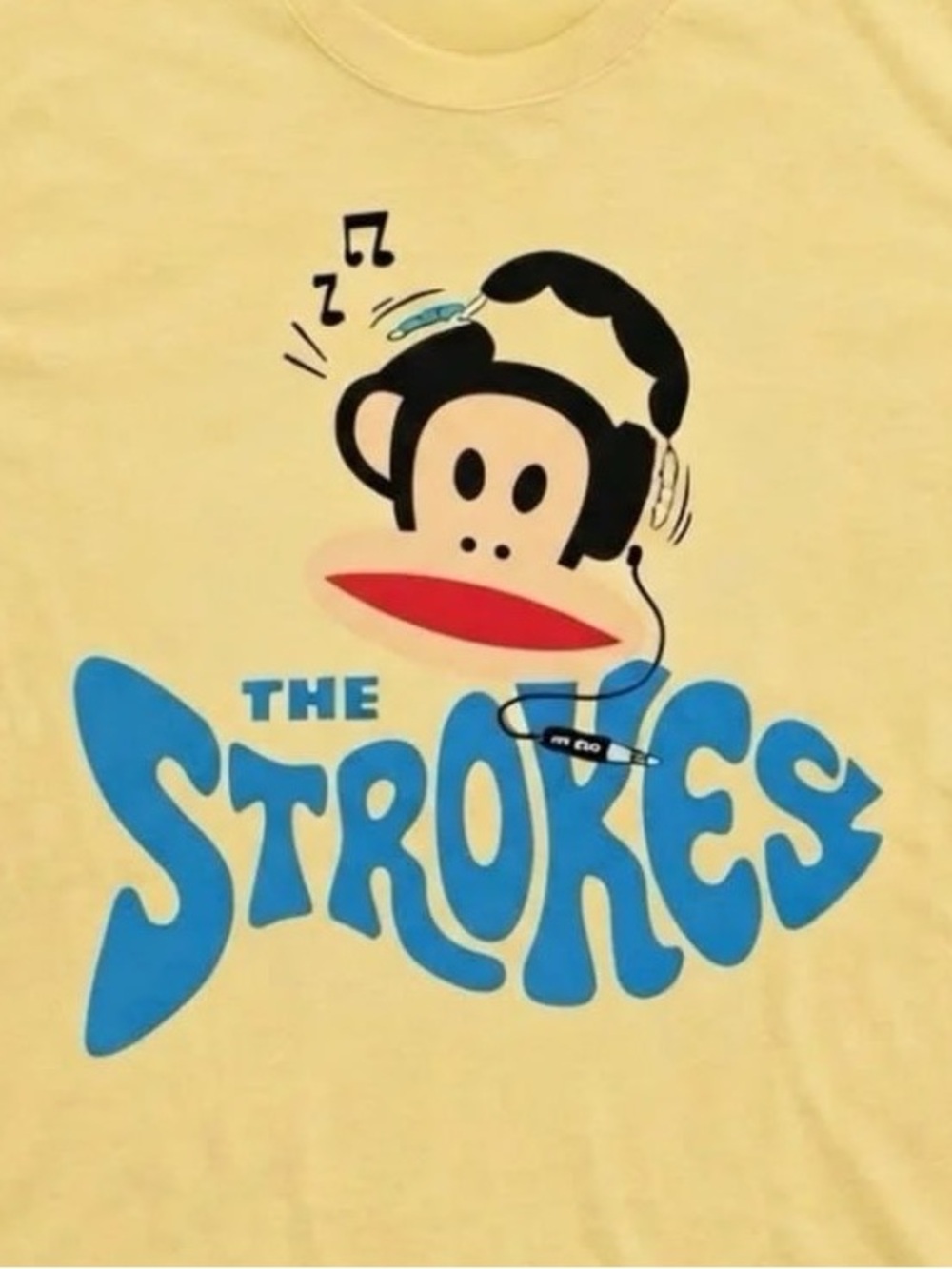 Yellow Graphic Tee with Blue The Strokes and Monkey